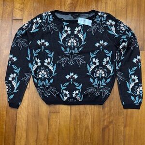 Ann Taylor Black Floral Knit Sweater - Women's